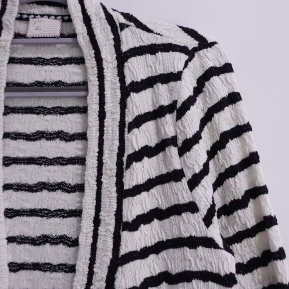 Anthropologie Postage Stamp Open Cardigan Sweater Lace Hem White Black Size S - Picture 4 of 10